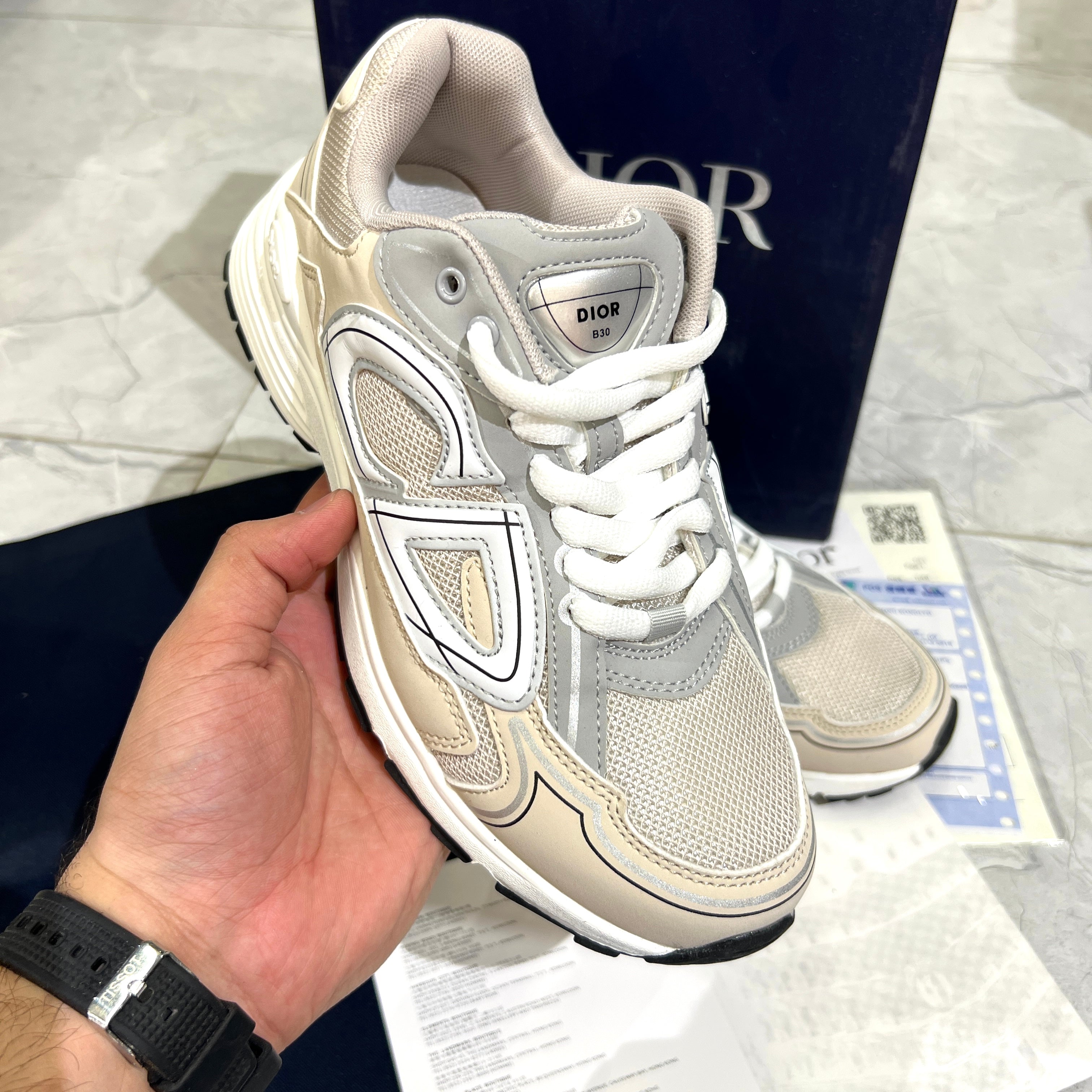 Dior 'B30 Cream Mesh and Technical Fabric Low Top SNEAKERS