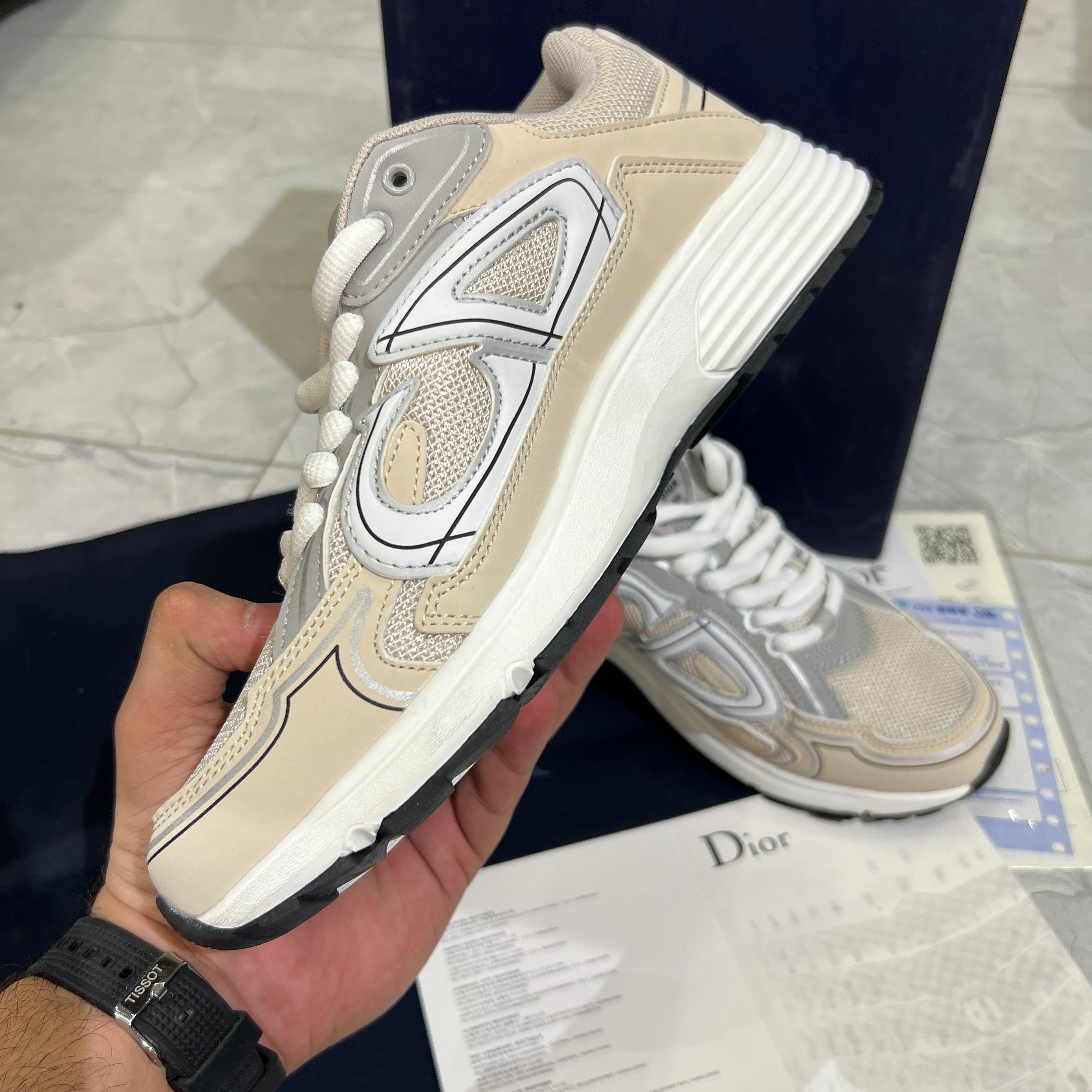 Dior 'B30 Cream Mesh and Technical Fabric Low Top SNEAKERS