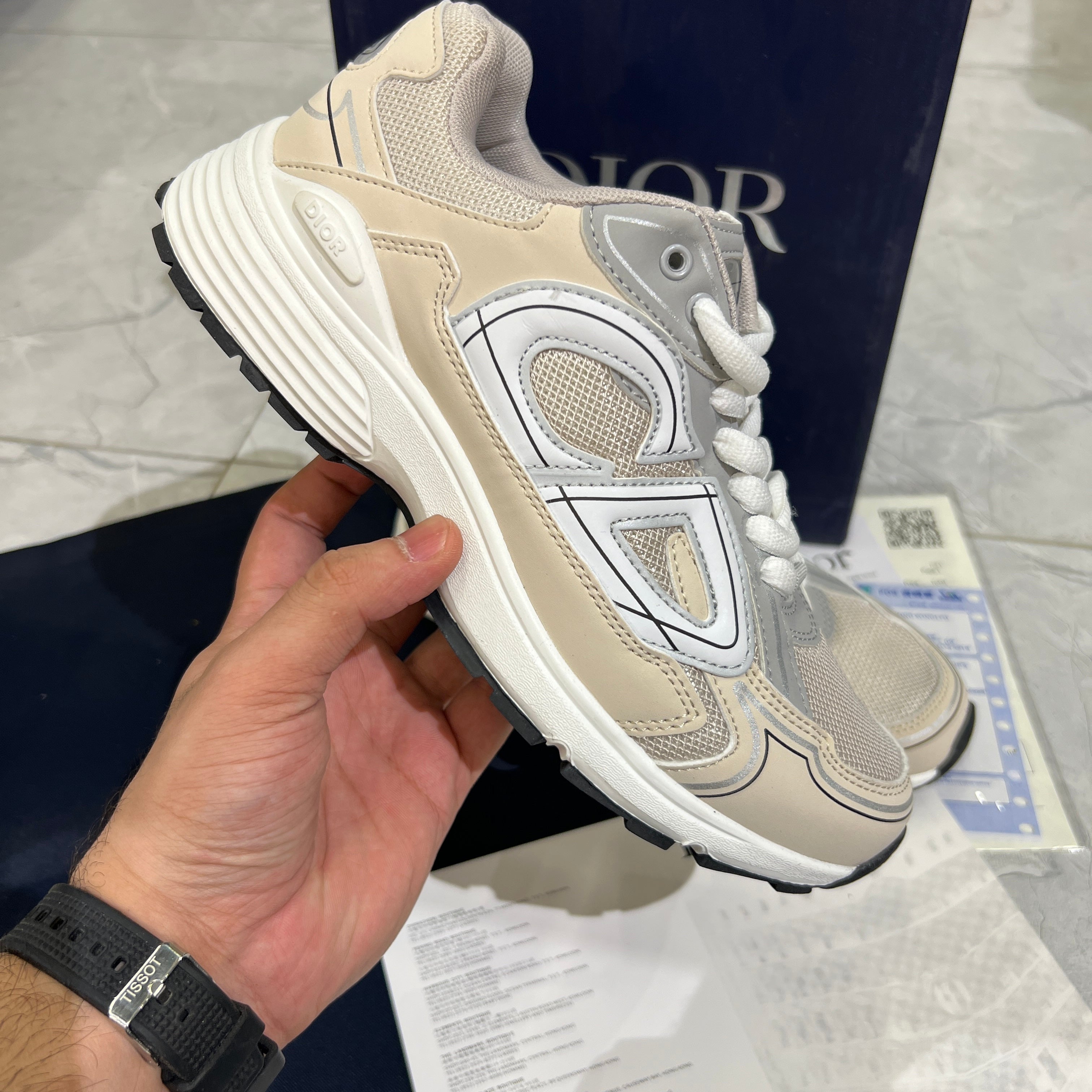 Dior 'B30 Cream Mesh and Technical Fabric Low Top SNEAKERS